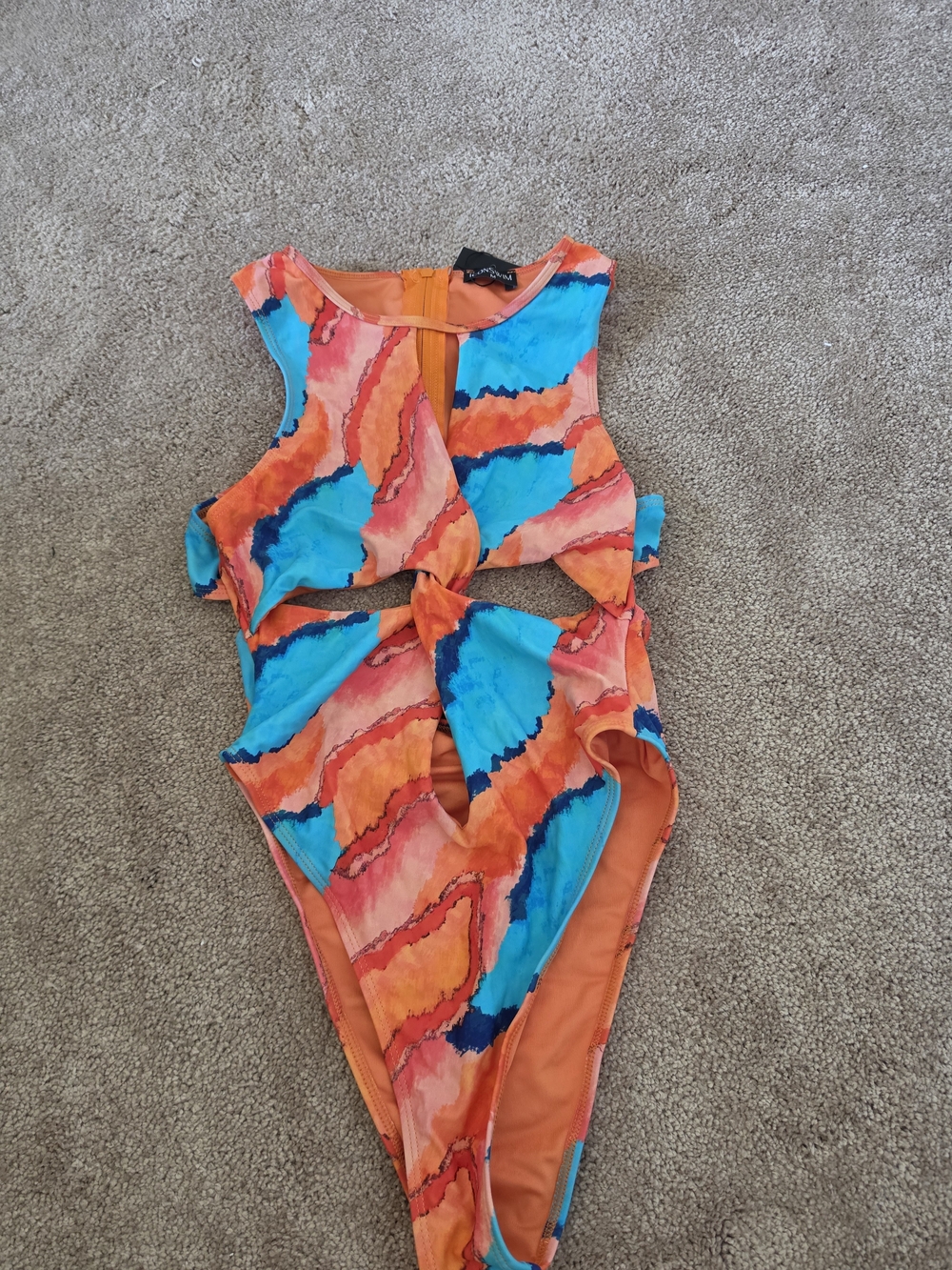 Girls Orange & Blue Cutout One-Piece Swimsuit